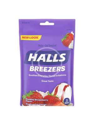 Halls Breezers Throat Drops, Pectin, Creamy Strawberry